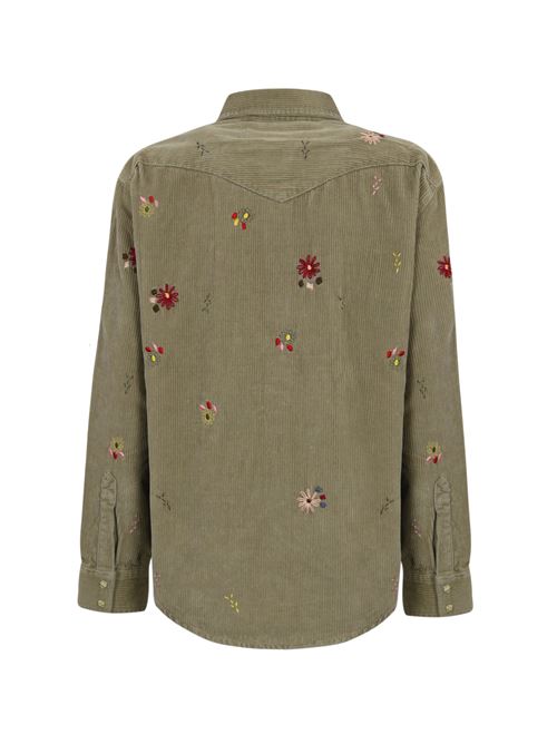 Camicia in velluto verde con fiori in ricamo Roy Roger's | ROG0040T5860111C0005